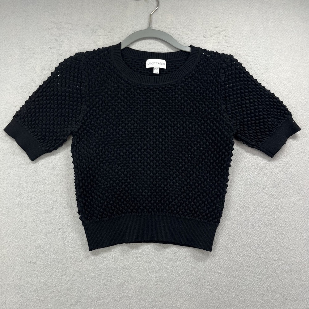 Lucy Paris Knit Sweater Women's‎ Medium Black Short Sleeve Pullover Top Stretch